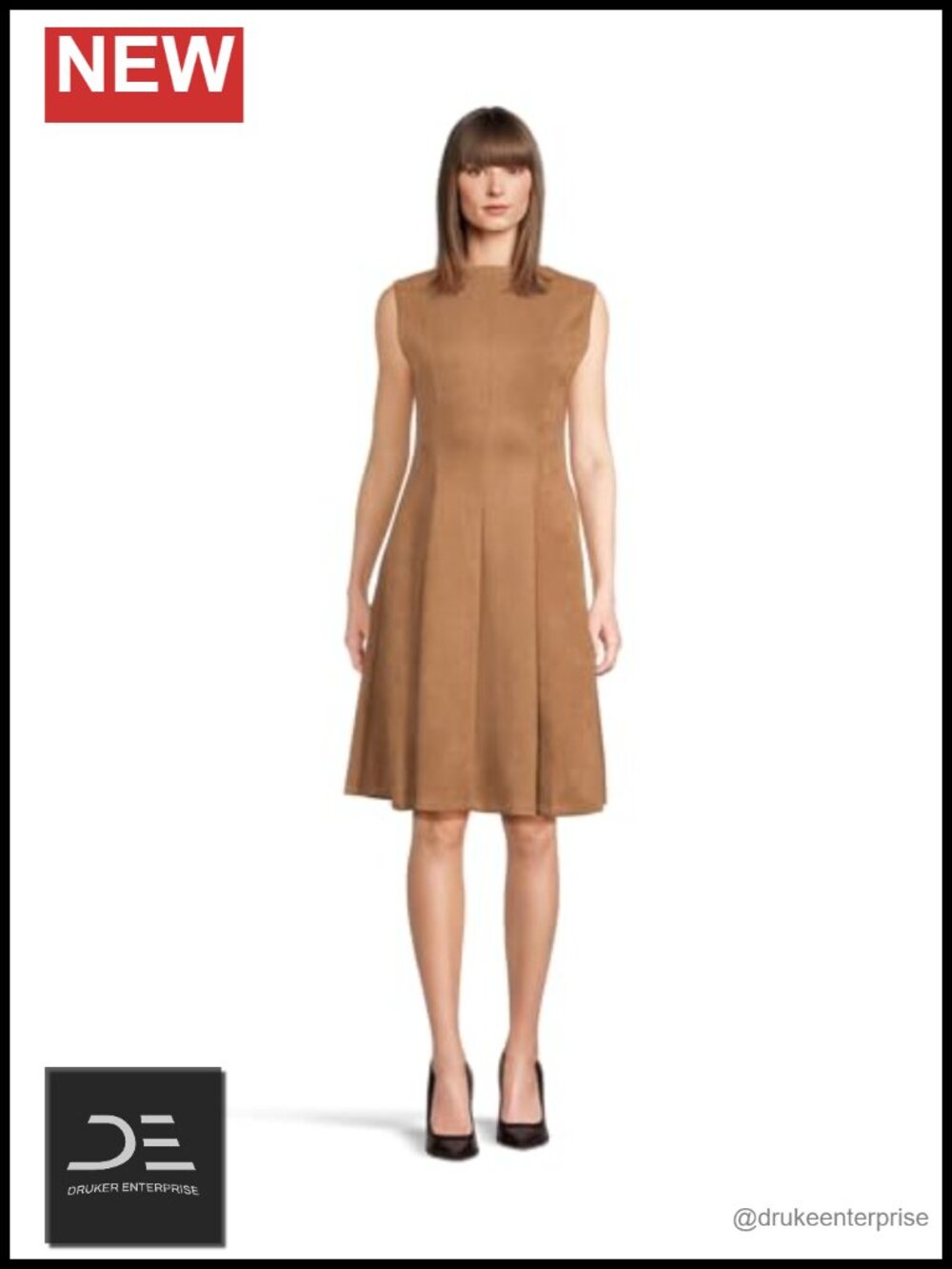 Sleeveless Suede A-Line Dress V-Neck Zipper Back Knee-Length